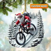 Maxcorners Custom Name Santa Mountain Bike Ornament, Christmas Gift for Mountain Bike Lover 2D Flat LM2211