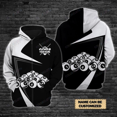 Maxcorners Customized Name Billiards Black And White 3D All Over Printed Clothes