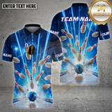 Maxcorners Bowling Shirt Blue Lightning Strikes Personalized Name, Team Name 3D Shirt