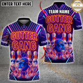 Maxcorners Bowling Shirt Gutter Gang Neon Style Multicolor Options Personalized Name, Team Name 3D Shirt (4 Colors)