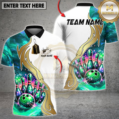Maxcorners Bowling Galaxy Strike Gold Flame Premium Design Multioptions Personalized Name, Team Name 3D Shirt (4 color)