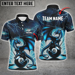Maxcorners Blue Lightning Thunder Dragon 8 Ball Pool Men Polo Shirts