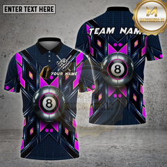 Maxcorners Billiards Shirt 8 Ball Metal Shield Glow Multi options Personalized Name, Team Name Unisex 3D Shirt (4 Colors)