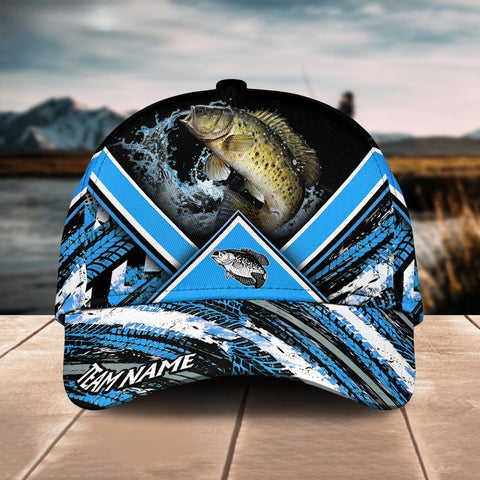 Maxcorners Crappie Fishing Blue Tire Triangle Pattern Sport Pattern Personalized Name 3D Cap
