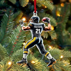 Maxcorners Personalized Custom Back-View Football Player Christmas 3D Ornament, Custom Holiday Tree Decor, Perfect Gift for Rugby Lover