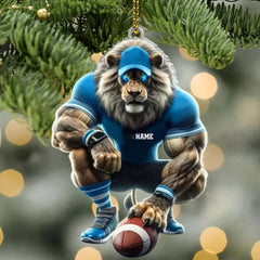 Maxcorners Personalized Lion Mascot Football Player Christmas 3D Ornament, Custom Holiday Tree Decor, Perfect Gift for Rugby Lover