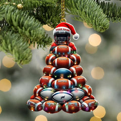 Maxcorners Personalized Football Ball Stack Tree Christmas 3D Ornament, Custom Holiday Tree Decor, Perfect Gift for Rugby Lover