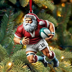 Maxcorners Personalized Rugby Santa Player Christmas 3D Ornament, Custom Holiday Tree Decor, Perfect Gift for Rugby Lover