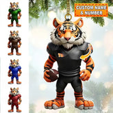Maxcorners Personalized Tiger Mascot Football Player Christmas 3D Ornament, Custom Holiday Tree Decor, Perfect Gift for Rugby Lover