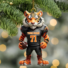 Maxcorners Personalized Tiger Mascot Football Player Christmas 3D Ornament, Custom Holiday Tree Decor, Perfect Gift for Rugby Lover