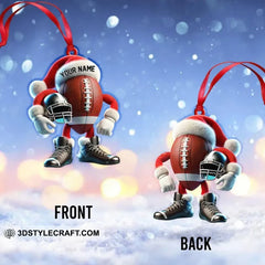 Maxcorners Personalized Santa Hat Football Character Christmas 3D Ornament, Custom Holiday Tree Decor, Perfect Gift for Rugby Lover