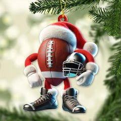 Maxcorners Personalized Santa Hat Football Character Christmas 3D Ornament, Custom Holiday Tree Decor, Perfect Gift for Rugby Lover