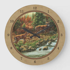 Maxcorners Deer and Stream Waterfall Tan Large Clock TU3012