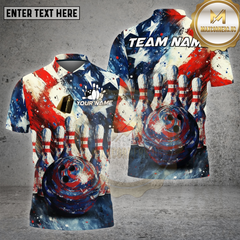 Maxcorners Bowling Shirt USA Flag Bowling Pins and Ball Multioptions Personalized Name, Team Name Unisex 3D Shirt