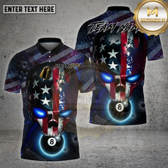 Maxcorners Billiards Shirt USA Flag Skull Flame 8 Ball Multioptions Personalized Name, Team Name Unisex 3D Shirt