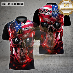 Maxcorners Billiards Shirt USA Skull Flame 8 Ball Multioptions Personalized Name, Team Name Unisex 3D Shirt