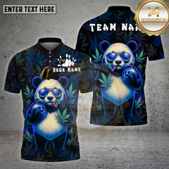 Maxcorners Bowling Shirt Cool Panda 420 Leaf Bowling Smoke Multioptions Personalized Name, Team Name Unisex 3D Shirt