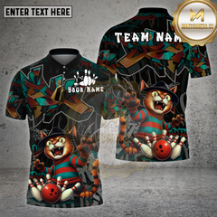 Maxcorners Bowling Shirt Graffiti Cat Horror Strike Multioptions Personalized Name, Team Name Unisex 3D Shirt