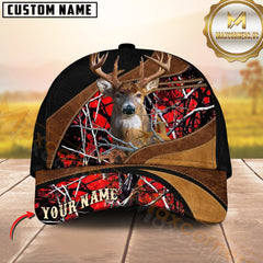 Maxcorners Dark Premium Deer Hunting Leather Pattern Camo Personalized Name Cap (6 Colors)