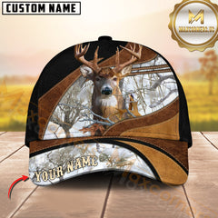 Maxcorners Dark Premium Deer Hunting Leather Pattern Camo Personalized Name Cap (6 Colors)