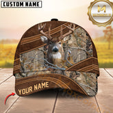Maxcorners Deer Hunting Brown Leather Camouflage Stitched Western Personalized Name 3D Cap (6 Colors)