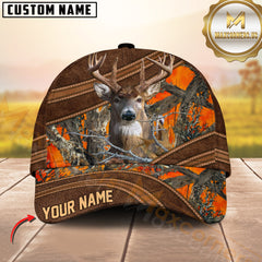 Maxcorners Deer Hunting Brown Leather Camouflage Stitched Western Personalized Name 3D Cap (6 Colors)