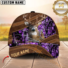 Maxcorners Deer Hunting Brown Leather Camouflage Stitched Western Personalized Name 3D Cap (6 Colors)