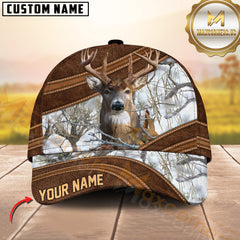 Maxcorners Deer Hunting Brown Leather Camouflage Stitched Western Personalized Name 3D Cap (6 Colors)