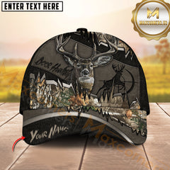 Maxcorners Deer Hunting Dark Leather Camouflage Heartbeat Line Personalized Name 3D Cap (6 Colors)