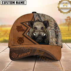 Maxcorners Hunting Forest Camo Leather Pattern Look Personalized Name 3D Cap (Deer/Moose/Boar/Turkey/Duck)