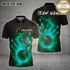 Maxcorners Bowling Shirt Flaming Pins and Ball Multioptions Personalized Name, Team Name Unisex 3D Shirt (4 Colors)