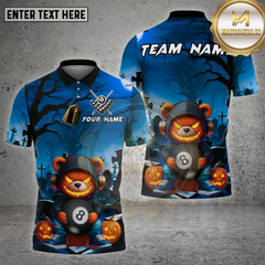 Maxcorners Billiards Shirt Halloween Bear 8 Ball Pumpkin Multioptions Personalized Name, Team Name Unisex 3D Shirt (4 Colors