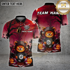 Maxcorners Billiards Shirt Halloween Bear 8 Ball Pumpkin Multioptions Personalized Name, Team Name Unisex 3D Shirt (4 Colors