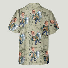 Maxcorners Funny Caricature Face Personalized Fishing Hawaiian Shirt, Fishing Gifts For Men