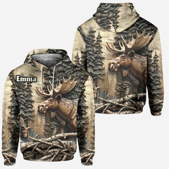 Maxcorners Moose Hunting, Personalized Hunting All Over Shirt, Personalized 3D Hoodie For Hunting Lover TU2711