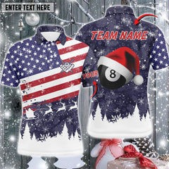 Maxcorners Merry Christmas American Flag Billiard Personalized Name 3D Shirt