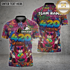 Maxcorners Bowling Shirt Graffiti Bear 420 Bowling Pins Multioptions Personalized Name, Team Name Unisex 3D Shirt (4 Colors)
