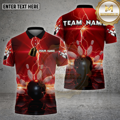 Maxcorners Bowling Shirt Bowling Ball Lightning Pins Multioptions Personalized Name, Team Name Unisex 3D Shirt (4 Colors)