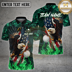 Maxcorners Golf American Eagle Patriotic Flame Art Multi Options Personalized Name, Team Name 3D Shirt