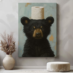 Maxcorners Toilet Paper Bear Canvas funny Bathroom Wall Art LM2611