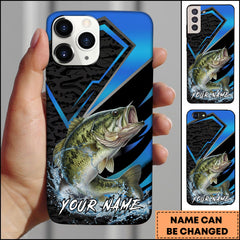 Maxcorners Bass Fishing Electric Blue Arrow Pattern Splash Personalized Name Phone Case