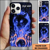 Maxcorners Bowling Phone Case Flaming Wolf And Bowling Ball Fire Strike Art Personalized Name Phone Case | Blue