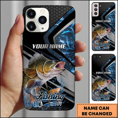 Maxcorners Walleye Fishing Blue Smoke Splash Tech Style Personalized Name Phone Case