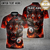 Maxcorners Angry Tiger 8 Ball Billiard Fire Energy Multicolor Options Personalized Name, Team Name 3D Shirt (4 Colors)