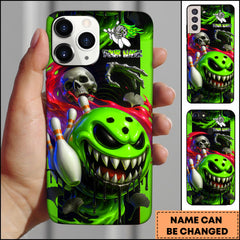 Maxcorners Bowling Phone case Monster Bowling Ball Skull Neon Slime Art Personalized Name Phone Case| Green