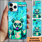 Maxcorners Bowling Phone Case Rock Panda Bowling Graffiti Blue Neon Art Personalized Name Phone Case | Cyan