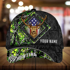 Maxcorners Deer Hunting Diamond Window US Flag Pattern 3D Multicolor Personalized Cap