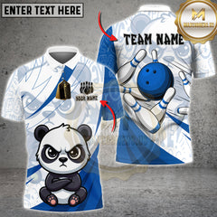 Maxcorners Bowling Shirt Cute Panda Bowling Cartoon Design Multioptions Personalized Name Team Name 3D Shirt (4 Colors)