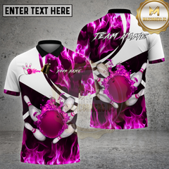 Maxcorners Bowling Shirt Blue Fire Storm Strike Multi Options Personalized Name, Team Name 3D Shirt