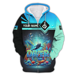 Maxcorners Scuba Diving Explore The Ocean Custom Name 3D Shirt Personalized Gift For Diver Lovers LM2111